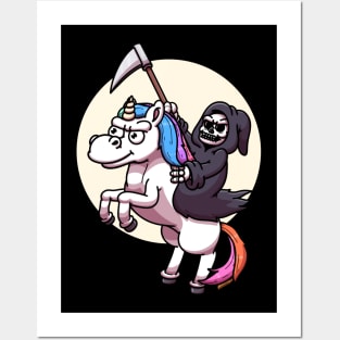 Grim Reaper Riding Unicorn Night Edition Posters and Art